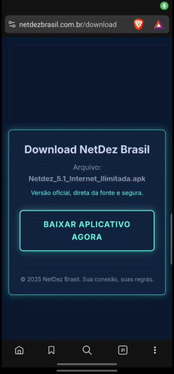 Tela inicial do site NetDez com o botão de download em destaque.