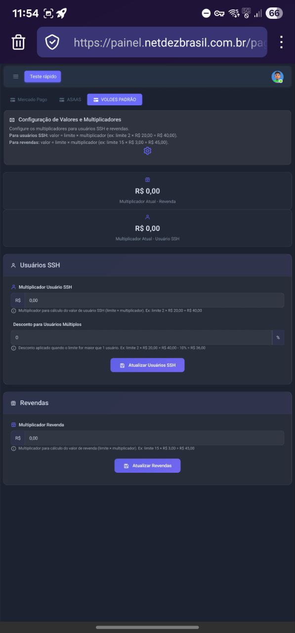 Configuração de multiplicadores para precificação automática.