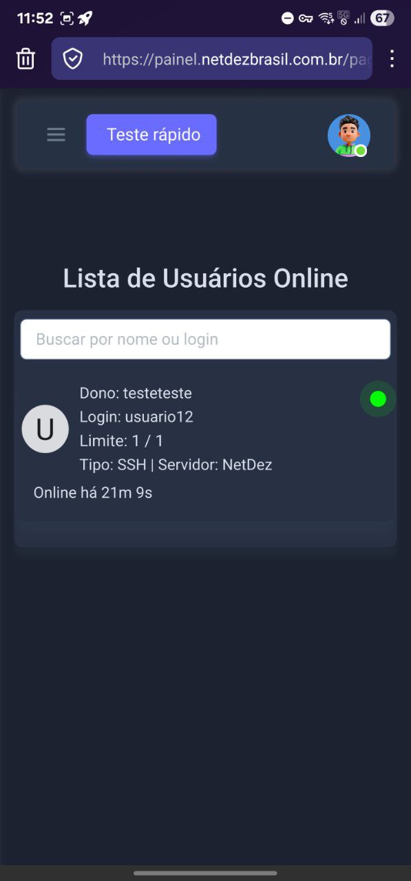 Tela de monitoramento online mostrando usuários ativos.