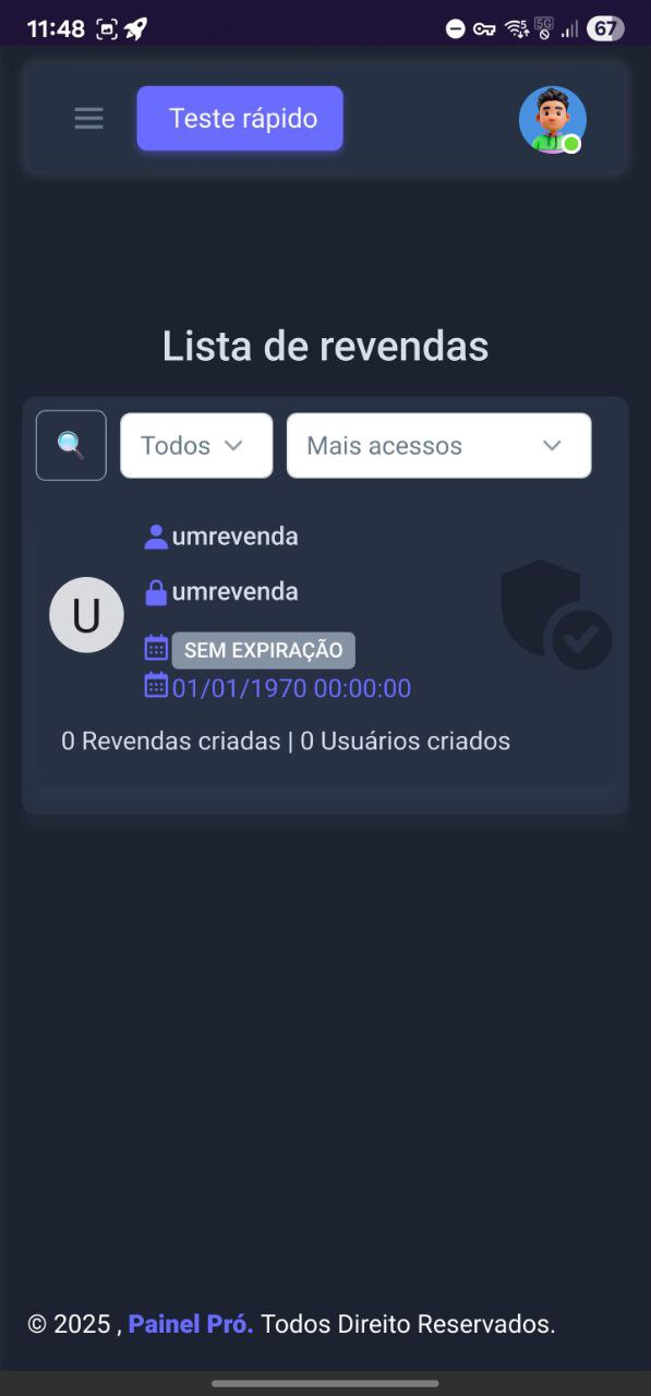Tela listando todas as revendas ativas.